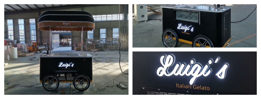 custom gelato push cart with 3d logo lighting unit